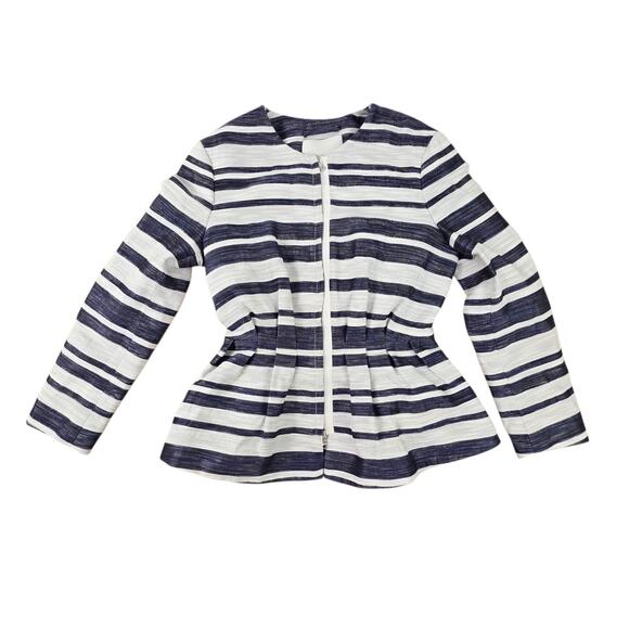 3.1 Phillip Lim Blue White Nautical Cinch Waist Old Money Jacket Size 6 Stripe - Picture 1 of 5
